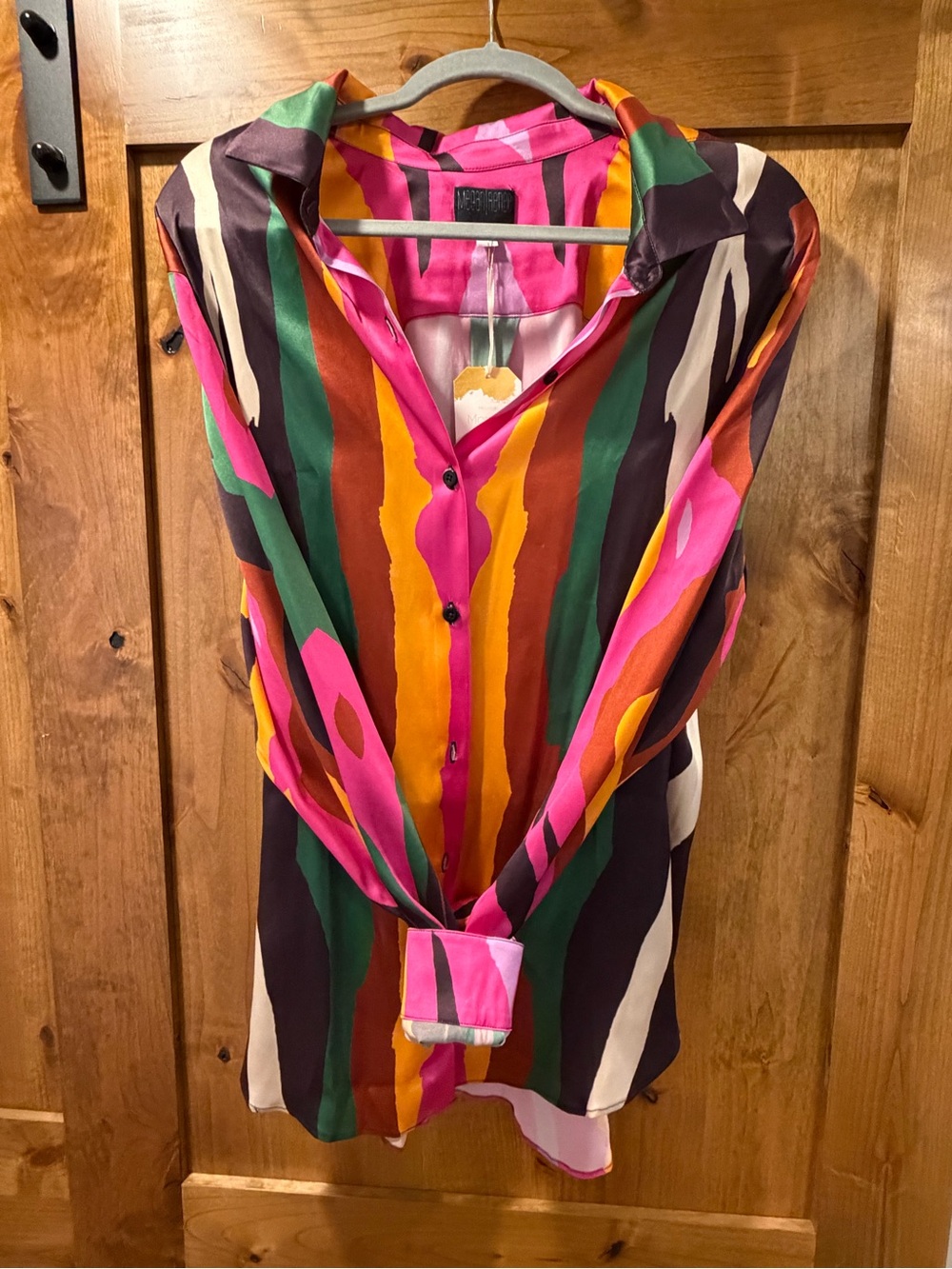 Megan Renee Organic Silk Button Up Blouse 2X Multicolor Stripe